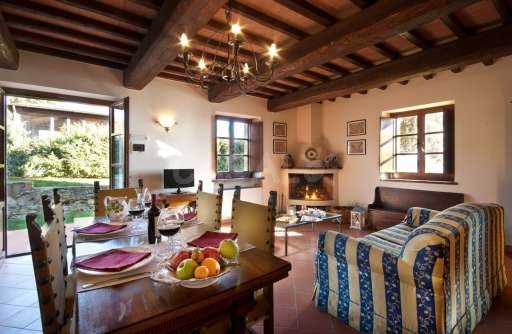 Forte Sorgnano Granaio, Esszimmer, Esstisch, Wohnzimmer, Sofa, offener Kamin